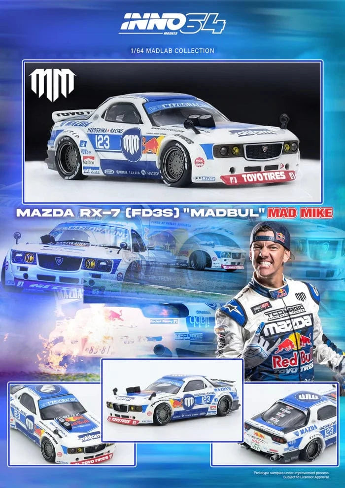 Mazda RX7 FD3S Pandem Rocket Bunny MADBUL MADLAB Mad MIke COLLECTION 001 Inno64 1/64 scale