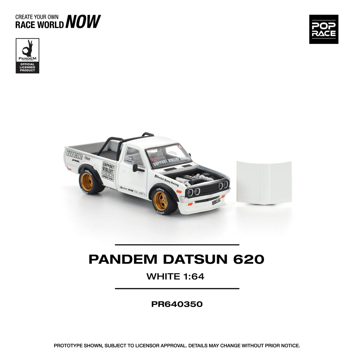 (Pre-order) Pick up truck Pandem Datsun 620 White 1/64 scale Pop Race