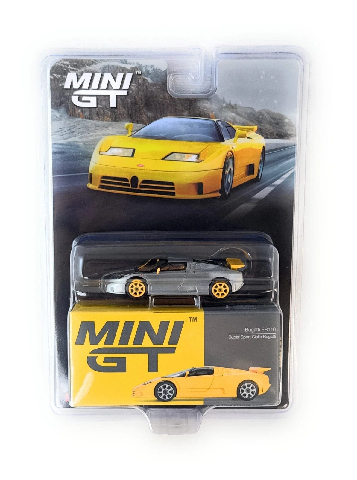 Chase Bugatti EB110 Super Sport Giallo Bugatti Yellow Mini GT 1/64 scale