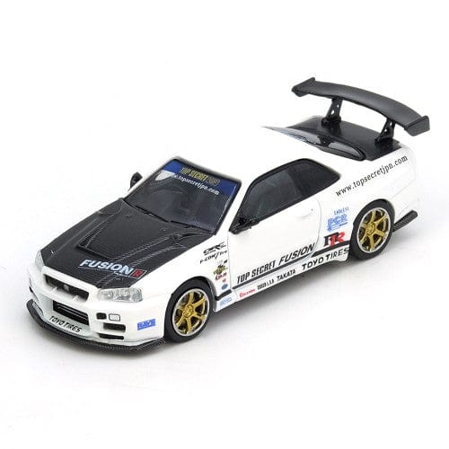 Top Secret Nissan Skyline GT-R R34 White Inno64 1/64 scale