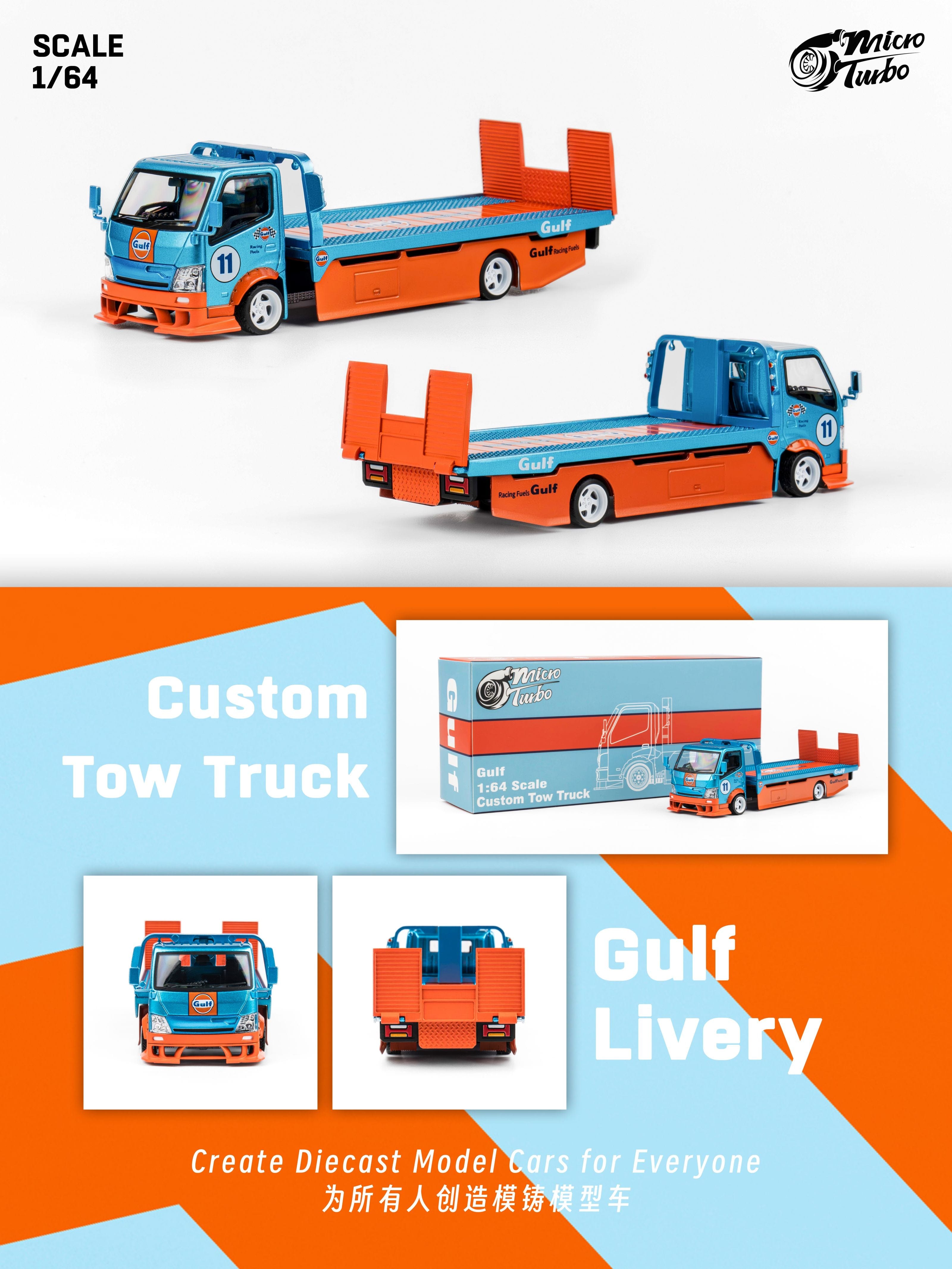 Custom Flatbed Tow Truck Gulf Micro Turbo 1 64 scale pre order