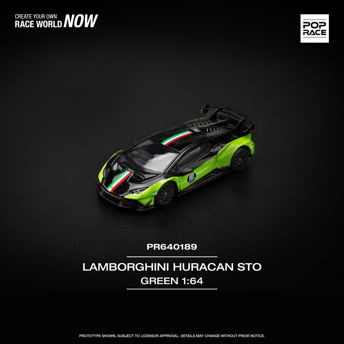 Lamborghini Huracan STO 10th Anniversario Green Black Pop Race 1/64 scale (pre-order)