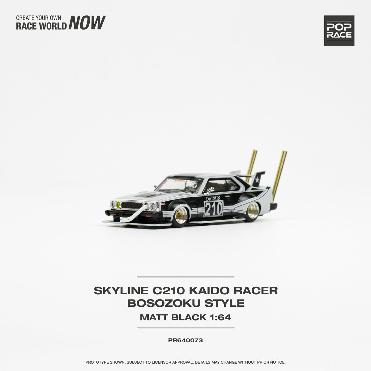 Skyline C210 Kaido Racer Bosozoku Style Matt Black Pop Race 1/64 PR640073