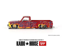 Chevrolet Silverado Dually on Fire V1 Red with Flames Kaido House Mini GT 1/64 scale KHMG127