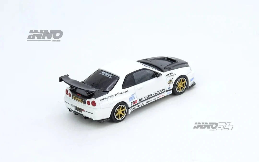 Top Secret Nissan Skyline GT-R R34 White Inno64 1/64 scale