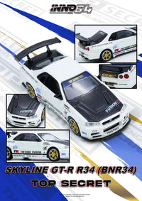 Top Secret Nissan Skyline GT-R R34 White Inno64 1/64 scale