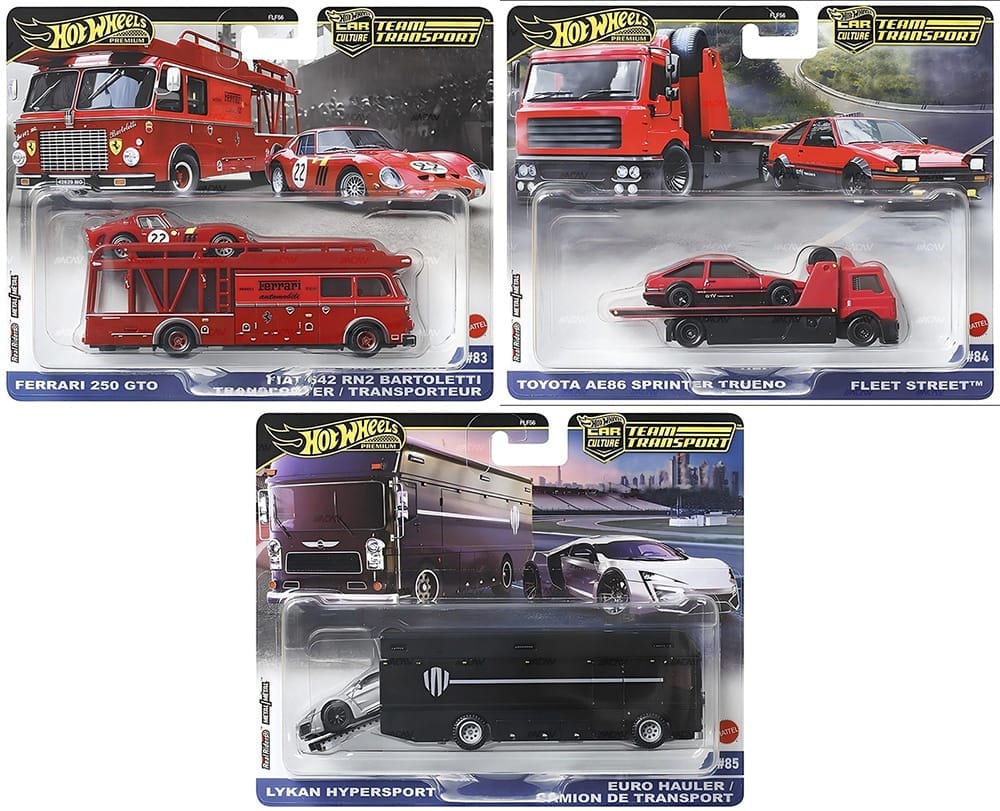 Hot Wheels Team Transport 2025 H Case 3x car set 1/64 scale