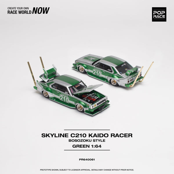 Skyline C210 Kaido Racer Bosozoku Style Silver Green Pop Race 1/64