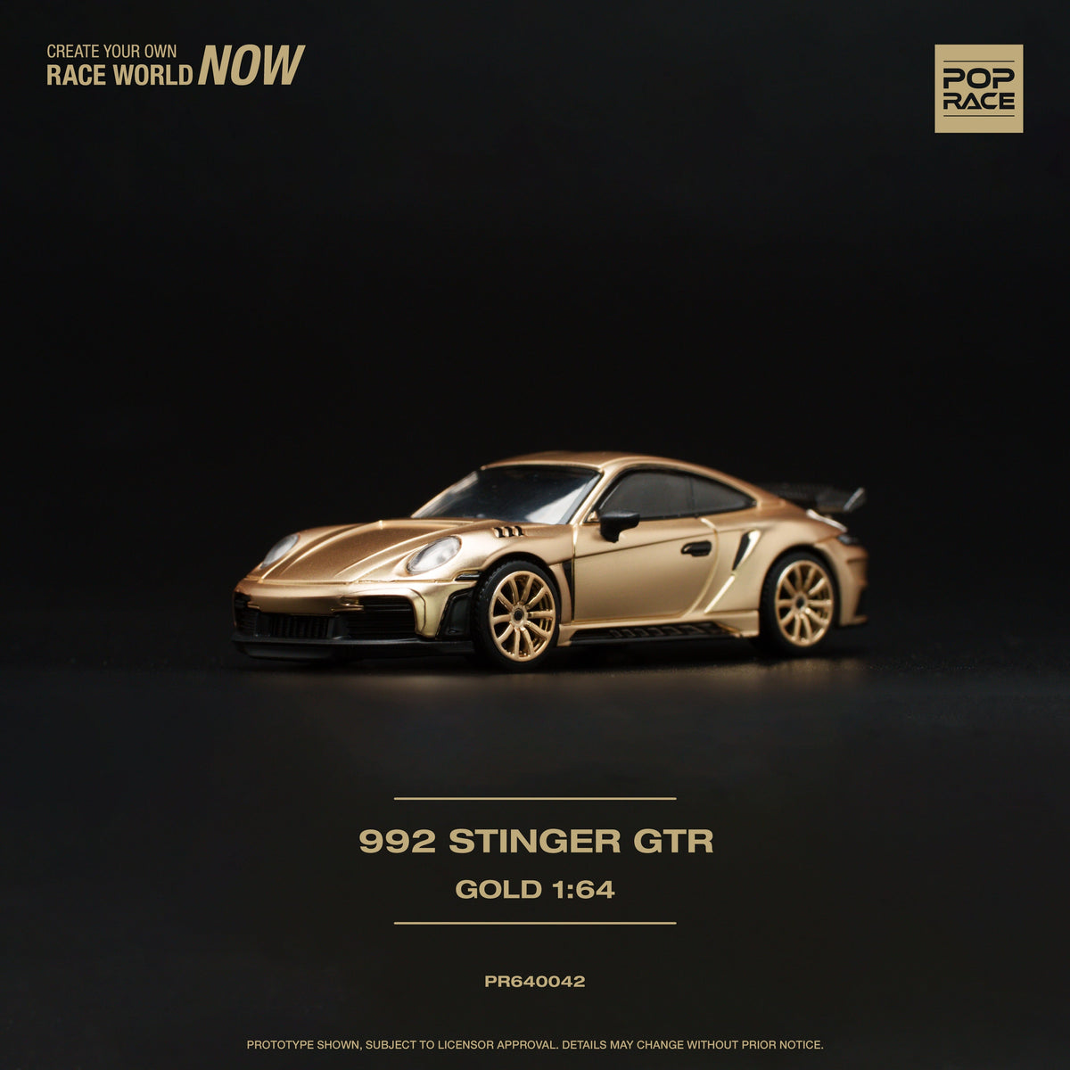 Porsche 992 Stinger Gold Pop Race 1/64 scale diecast car