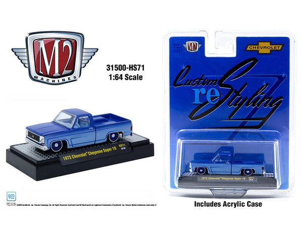 1973 Chevrolet Cheyenne Super 10 Custom Re Styling Blue M2 Machines 1/64 scale