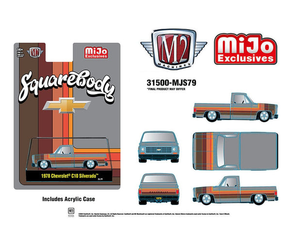 M2 Machines 1:64 1978 Chevrolet C10 Silverado Squarebody Pickup Truck – Cool Grey – MiJo Exclusives Limited Edition 