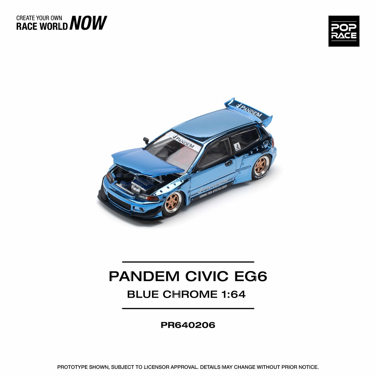 Pandem Honda Civic EG6 Blue Chrome Pop Race 1/64