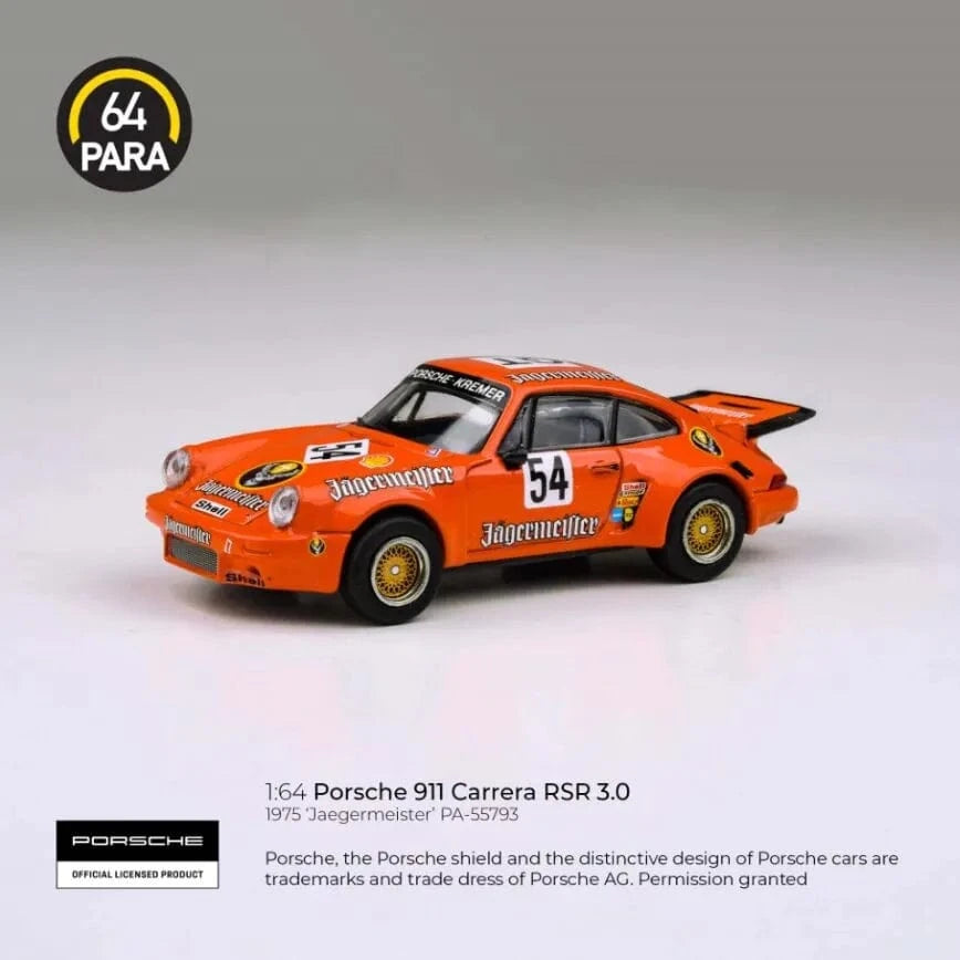 1974 Porsche 911 Carrera RSR 3.0 Jaegermeister Orange Para64 1:64 scale