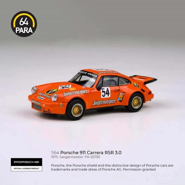 1974 Porsche 911 Carrera RSR 3.0 Jaegermeister Orange Para64 1:64 scale