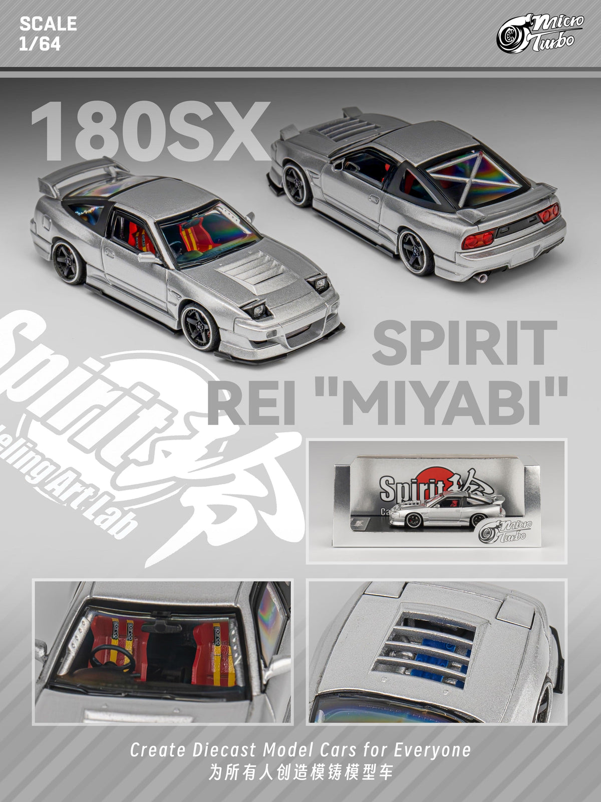 Nissan 180SX RB Metallic Silver Micro Turbo 1/64 scale