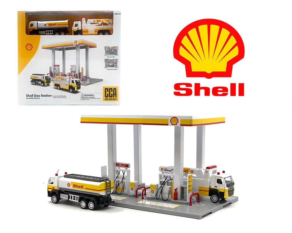 Shell Gas Station Playset with Volvo Oil Tanker Volvo Tow Truck