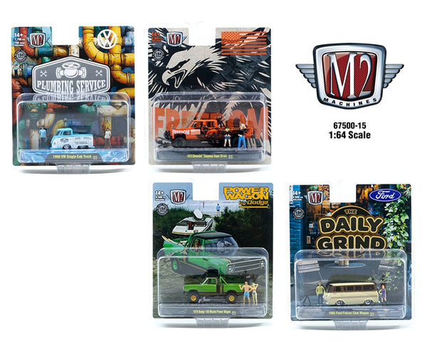 M2 Machines 1:64 Diorama 2025 Release 15 Assortment 4x car set