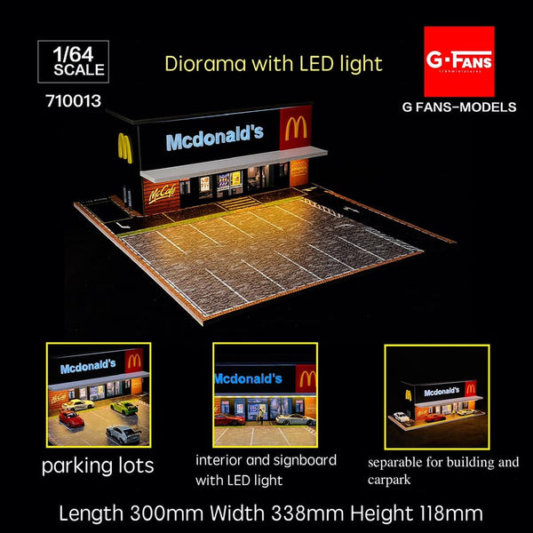 McDonald's American Fast Food with Large Parking lot  Diorama G-Fans 1/64 scale