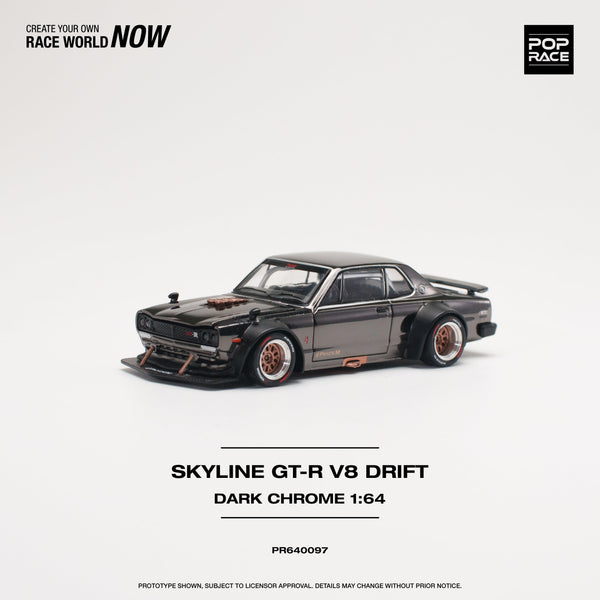 Skyline GT-R V8 Drift Hakosuka Dark Chrome 1/64 Pop Race