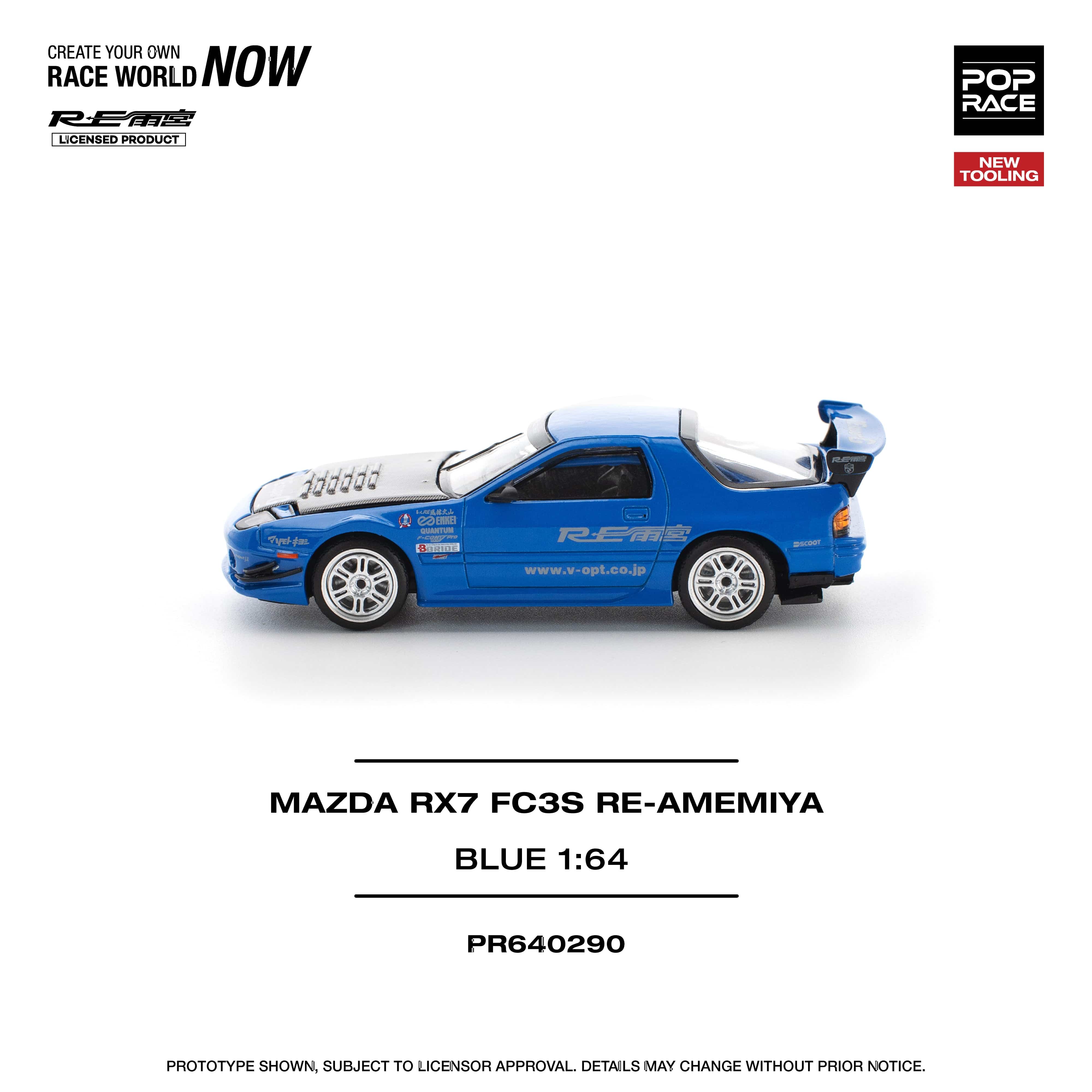 Pre-order) Mazda RX-7 FC3S Re-Amemiya Blue 1/64 Pop Race – Hanz Driven