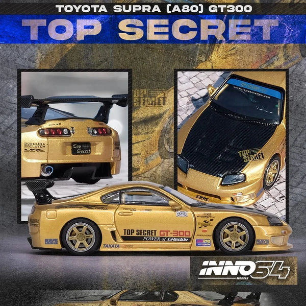 Toyota Supra AE80 Top Secret GT300 Gold Black Inno64 1/64 scale