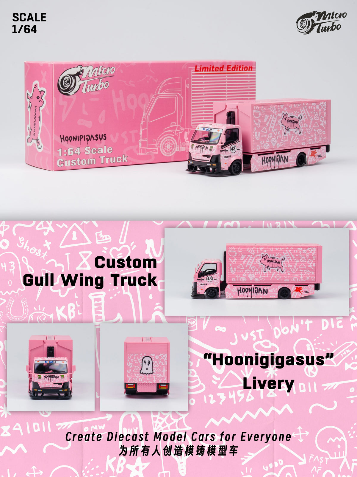 Custom Box Truck KB Pink Micro Turbo 1/64 scale