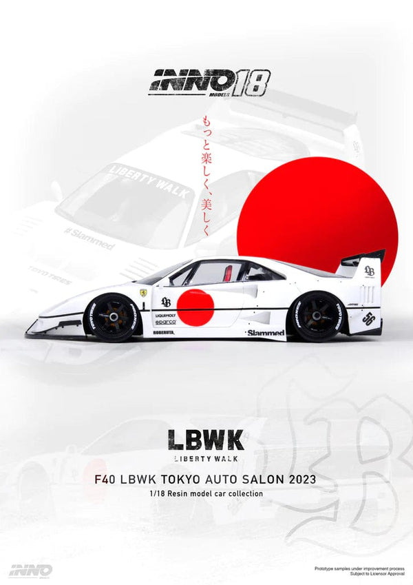 F40 White Tokyo Auto Salon 2023 Liberty Walk INNO18 1/18 RESIN LBWK
