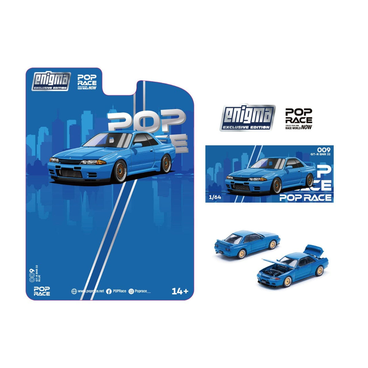 (Pre-order)Nissan Skyline R-32 Bayside Blue Enigma Special Edition Pop Race 1/64