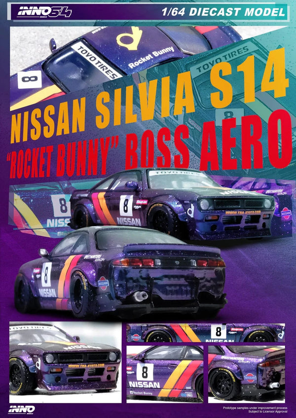 Nissan Silvia S14 Boss Rocket Bunny Purple Inno64 1/64 scale