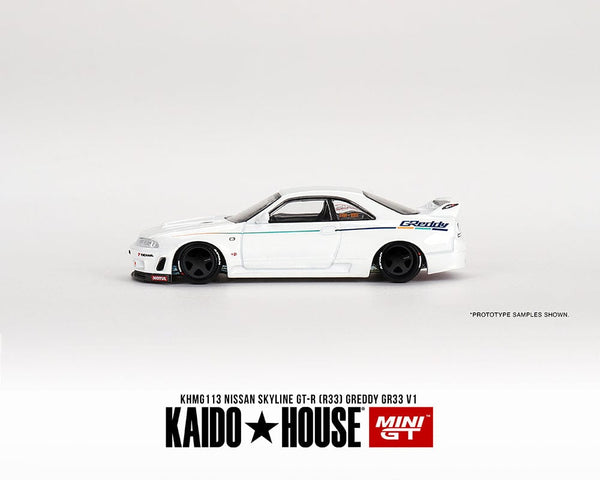 Nissan Skyline GT-R R33 Greddy GR33 V1 White Kaido House Mini GT 1/64