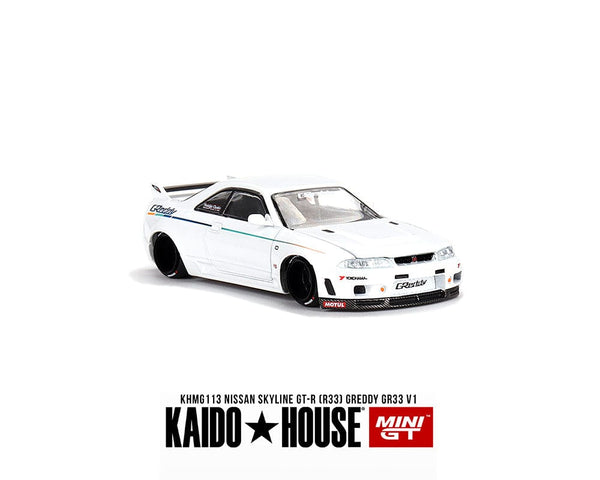 Nissan Skyline GT-R R33 Greddy GR33 V1 White Kaido House Mini GT 1/64