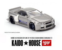 Kaido House Mini GT Nissan Skyline GT-R R34 Shinjuku V1 Silver 1/64 scale KHMG143