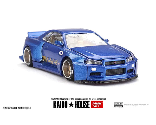 Kaido House Nissan Skyline GT-R R34 Shinjuku V2 Aero Blue 1/64 scale