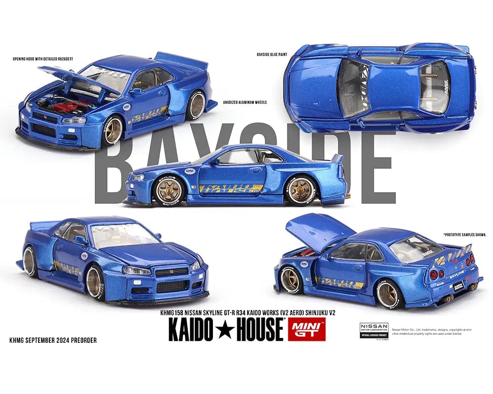 Kaido House Nissan Skyline GT-R R34 Shinjuku V2 Aero Blue 1/64 scale