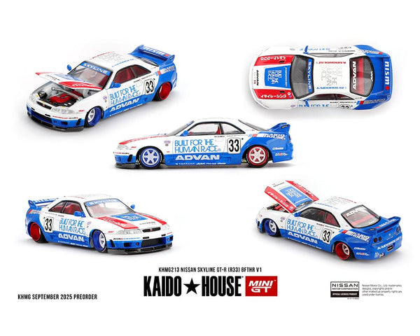 Nissan Skyline GT-R R33 BFTHR V1 White Blue Two-tone House Kaido House Mini GT 1/64