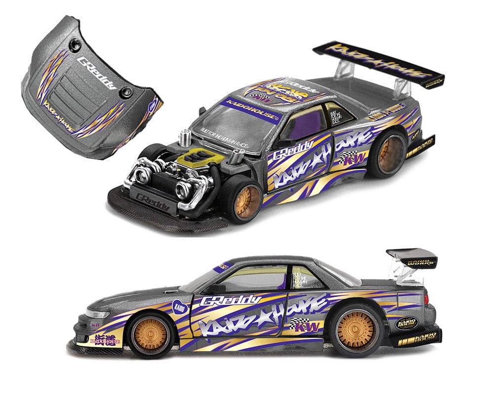 Nissan Nissan Silvia S13-R Kaido Drift V1 Greddy Gunmetal Gray Kaido House Mini GT 1/64 scale