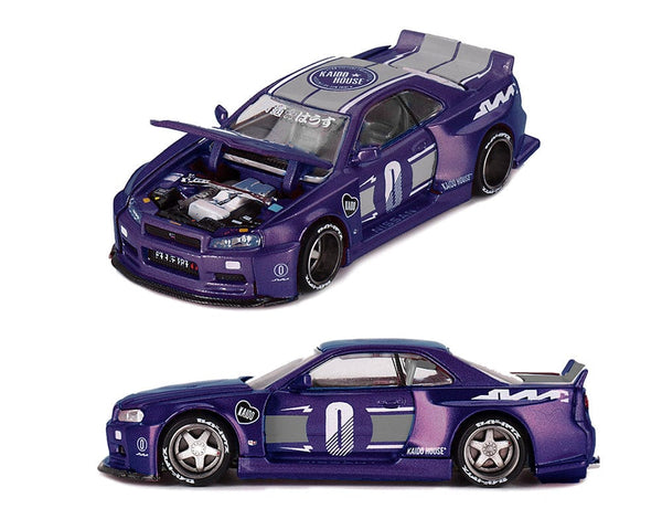 Nissan Skyline GT-R R34 Kaido factory Racing V2 Midnight Purple Kaido House Mini GT 1/64 scale