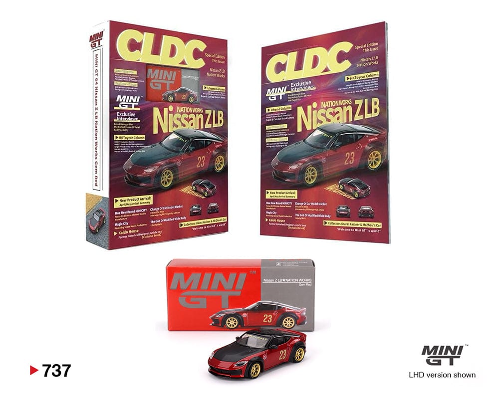 CLDC Magazine Special Edition Nissan Z LB Nation Works Red Mini GT 1/64 scale