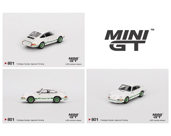 Porsche 911 Carrera RS 2.7 Grand Prix White with Green Livery Mini GT 1:64 scale