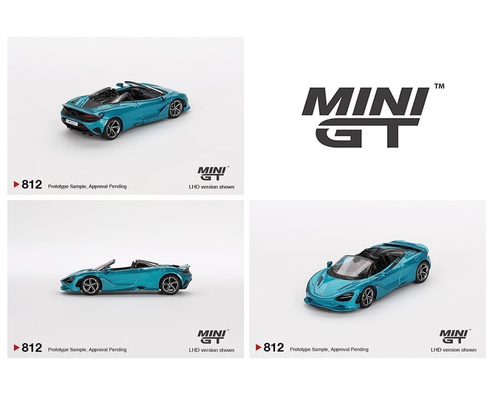 McLaren 750S Spider Belize Blue Mini GT 1:64 scale