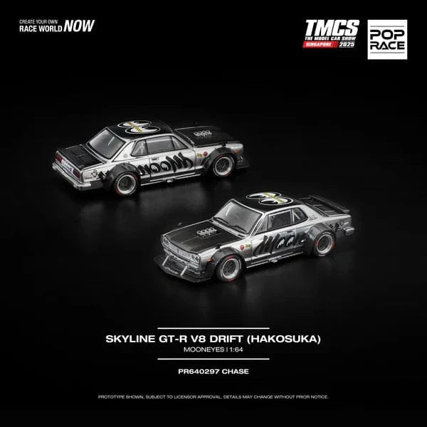 Chase Silver Chrome Nissan Skyline GT-R V8 Drift Hakosuka Mooeyes TMCS Singapore Special Edition Pop Race 1/64 (Copy)