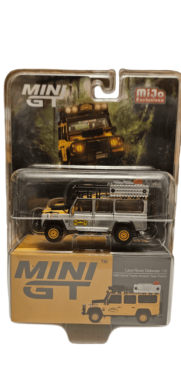 Chase Land Rover Defender 110 1989 Camel Trophy Amazon Team France Exclusive Mini GT 1/64 scale