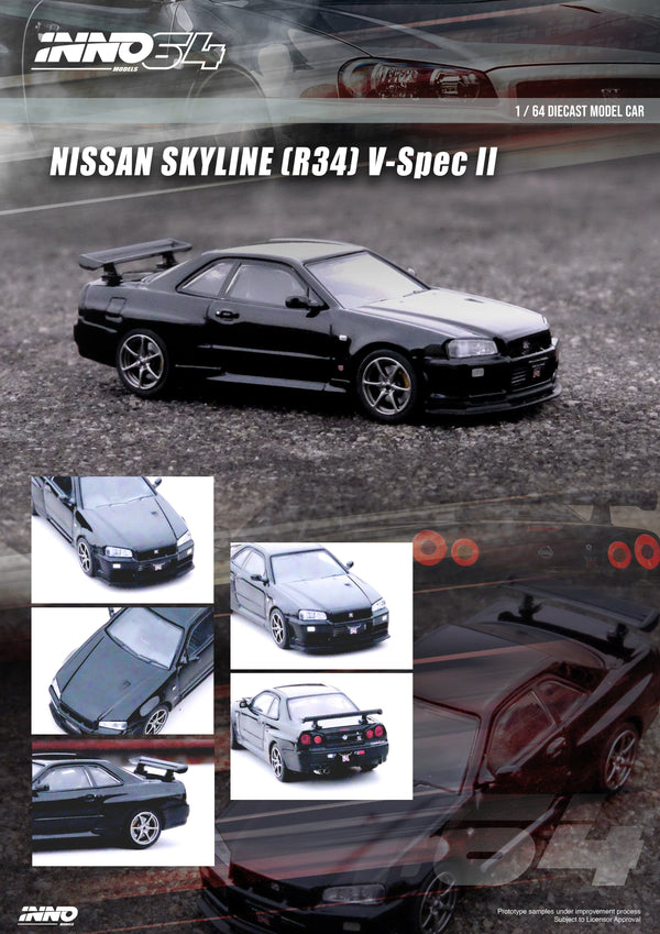 Nissan Skyline GT-R R34V-SPEC II Black Inno64 1/64 scale  diecast