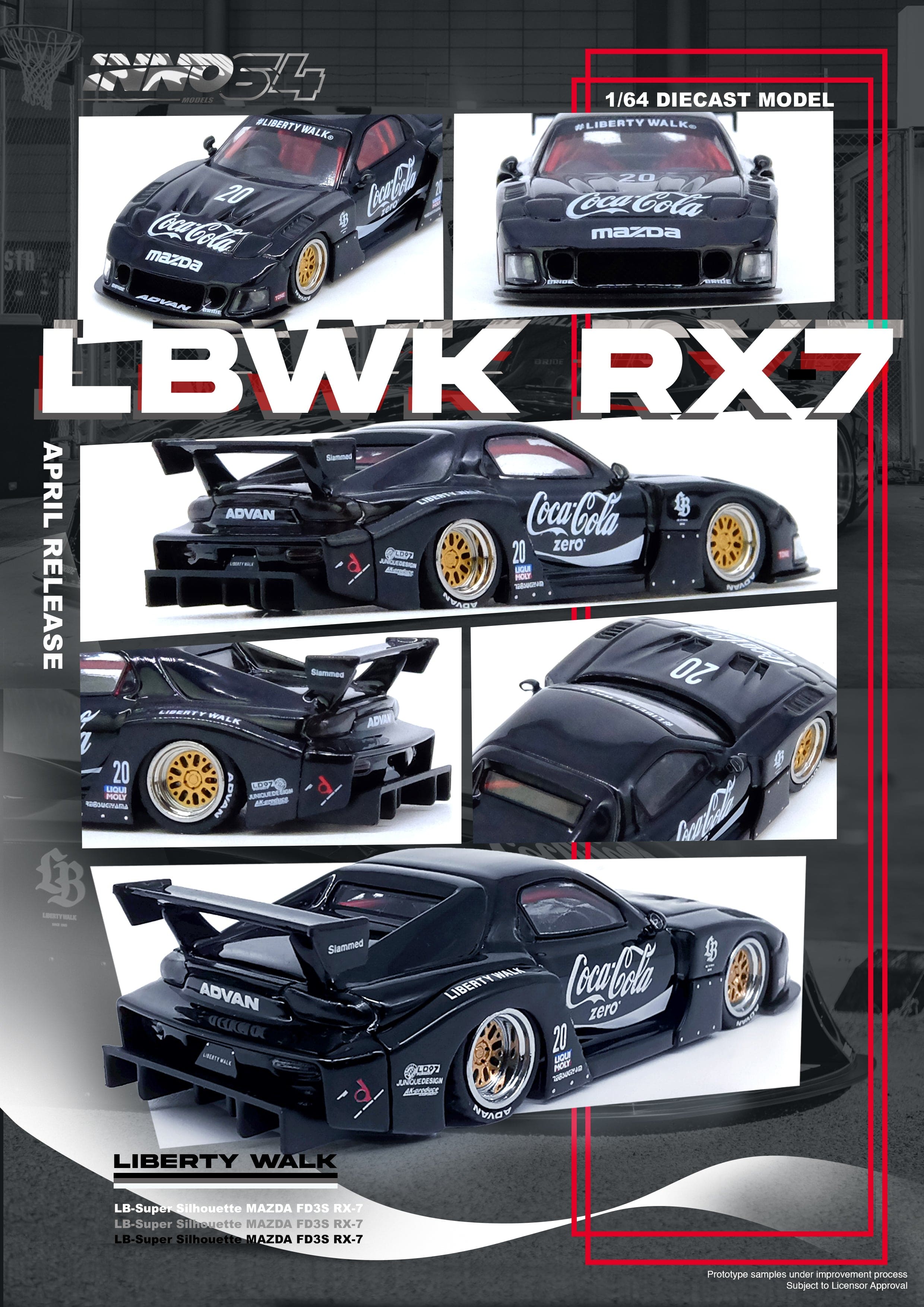 Mazda RX7 FD3S Liberty Walk Super Silhouette Black Coca-Cola Inno64 1/64  scale (pre-order)