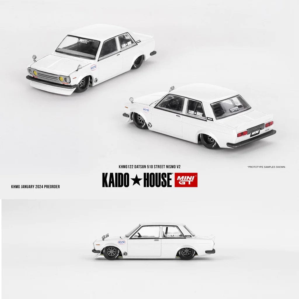 Datsun 510 Street Nismo V2 White Kaido House Mini GT KHMG122 1/64 scale