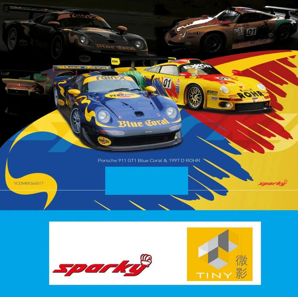  2x car set Porsche 911 GT1 Blue Coral & 1997 D ROHR Sparky Tiny Exclusive