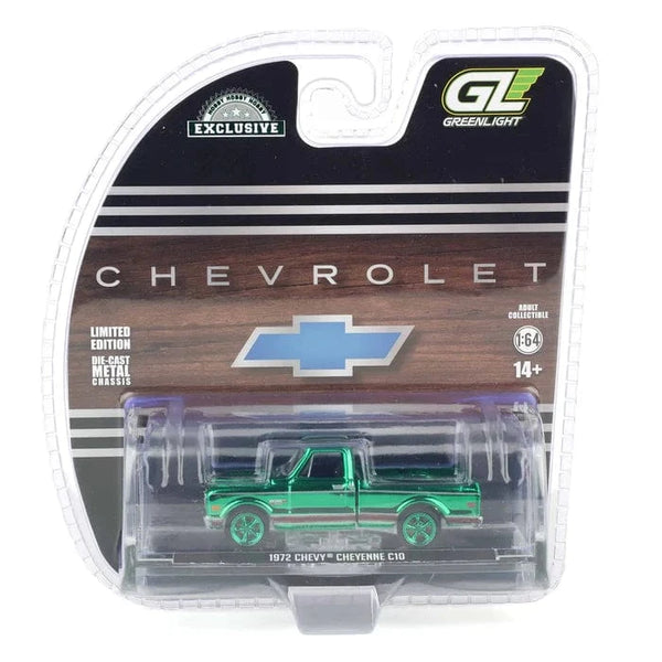 Chase 1972 Chevrolet Cheyenne C10 Short Bed Black Greenlight Hobby Exclusive 1:64 Green Machine