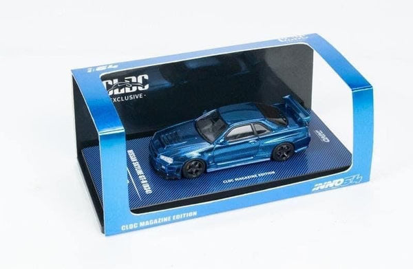 Nissan Skyline GT-R R34 Chrome Blue CDLC Special Edition Inno64 1/64 scale