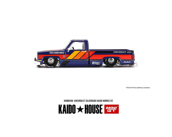 Chevrolet Silverado Kaido Works V2 Kaido House Mini GT 1/64 scale blue