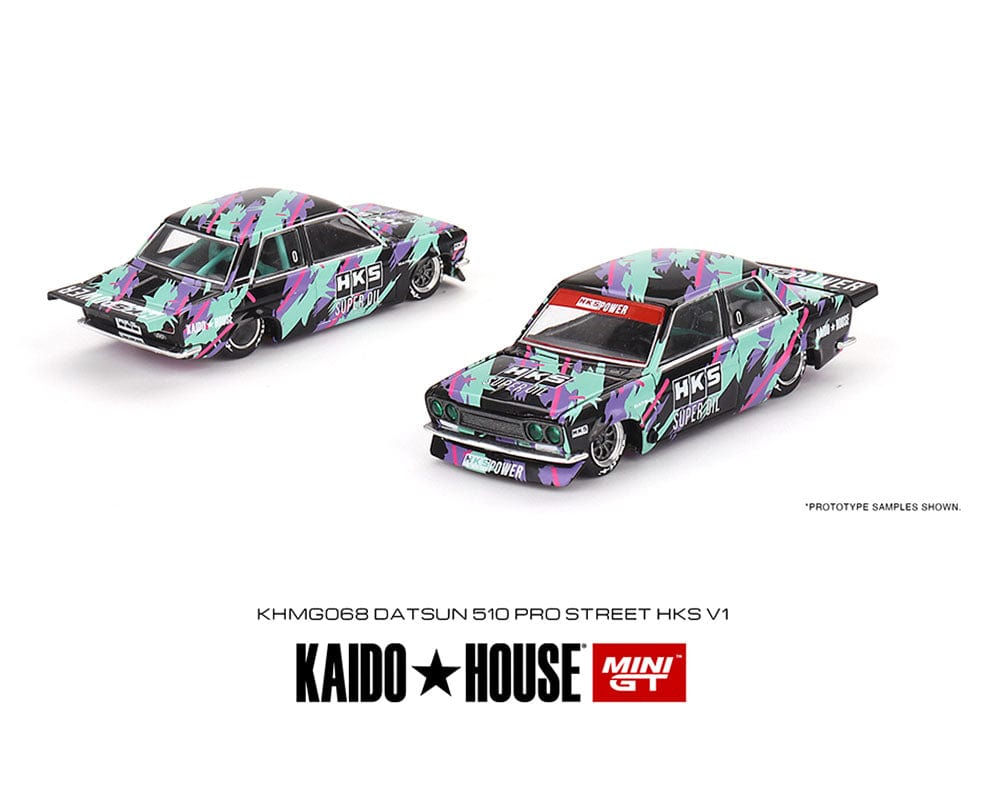 Datsun 510 Pro Street HKS V1 – Black Green Kaido House Mini Gt 1:64 scale KHMG068